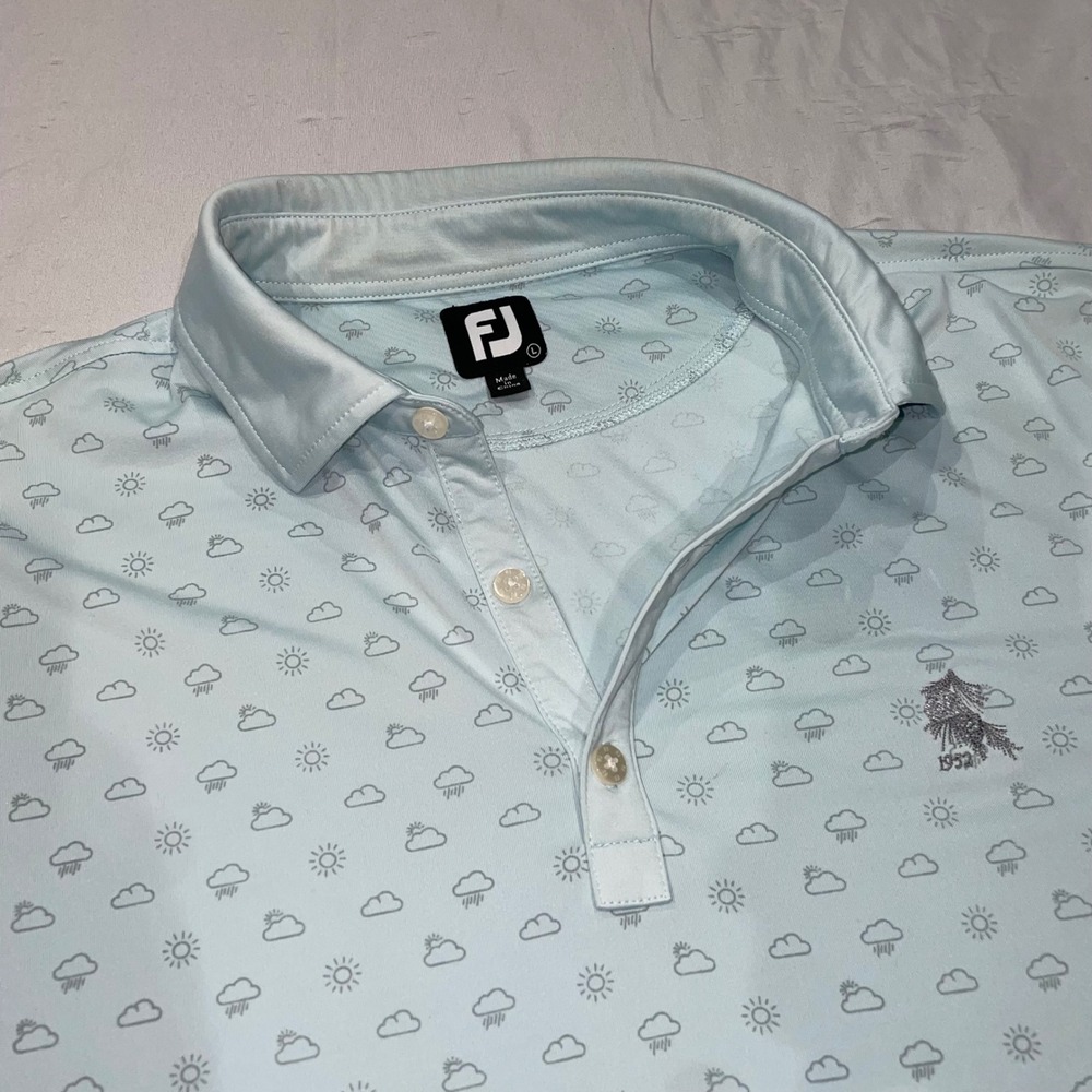 FootJoy Mens Performance Golf Polo Light Blue Weather Print Short Sleeve Large